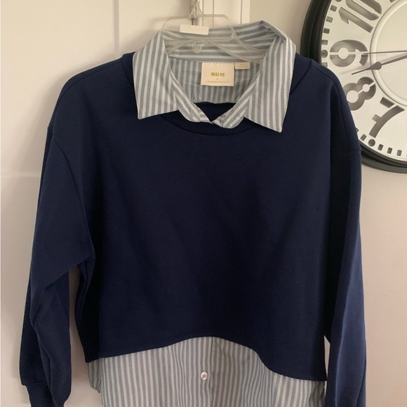 Anthropologie Maeve Layered Oversized Twofer Sweatshirt sm - Picture 4 of 7